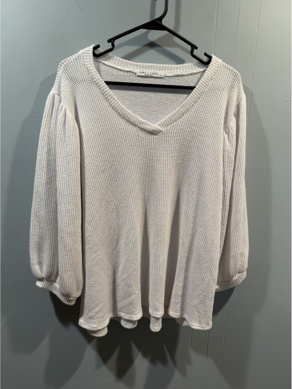 Womens Chris & Carol V Neck Waffle Knit Top Size Large White